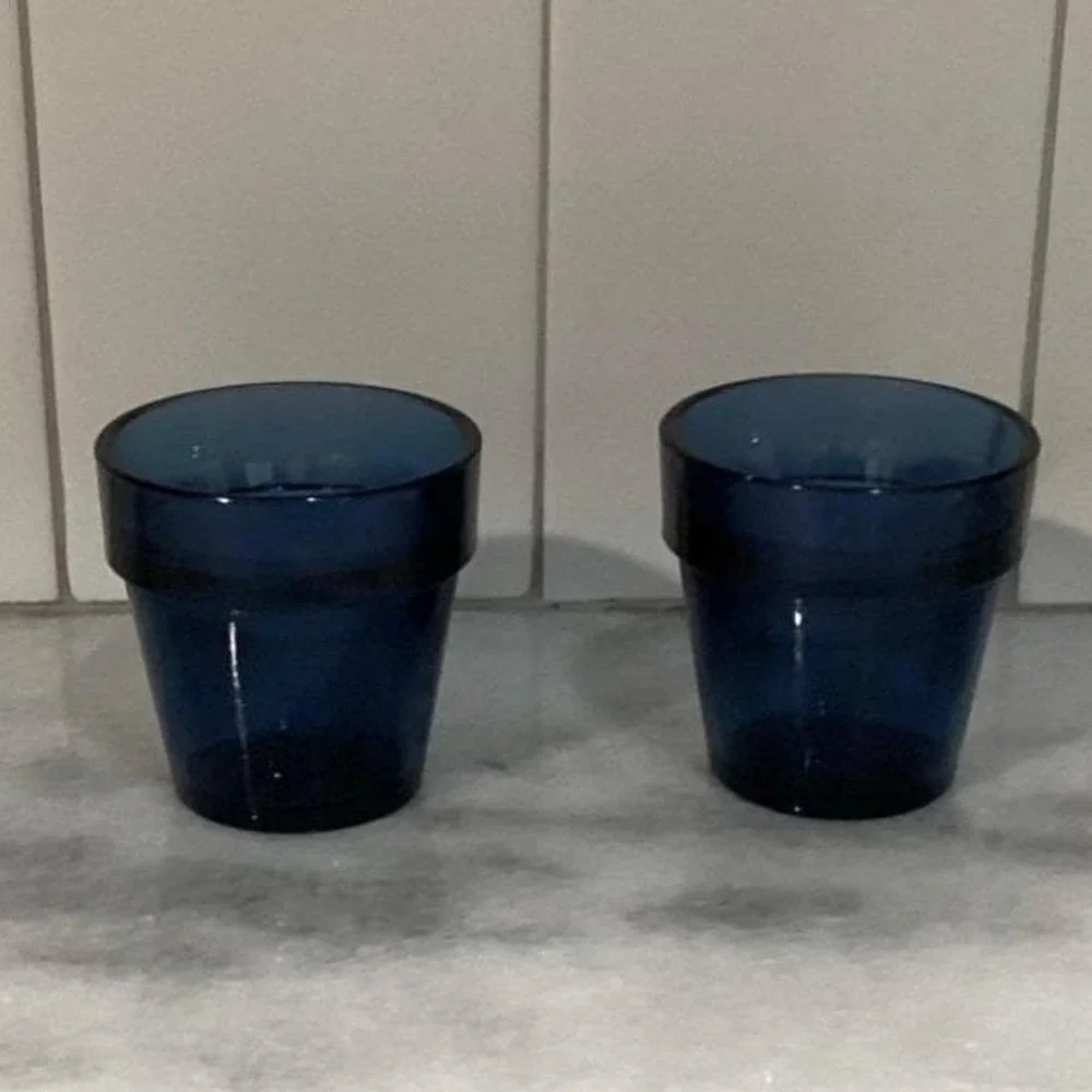 Cobalt Blue Thick Glass‎ Mini Votive Candle Holders, Set of 2, Toothpick Cups